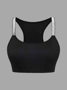 INAWLY Áo tank top nữ cỡ lớn không tay, bóng, ôm sát, có gân, thoải mái, kiểu dáng thường ngày. - màu đen - Xem 1