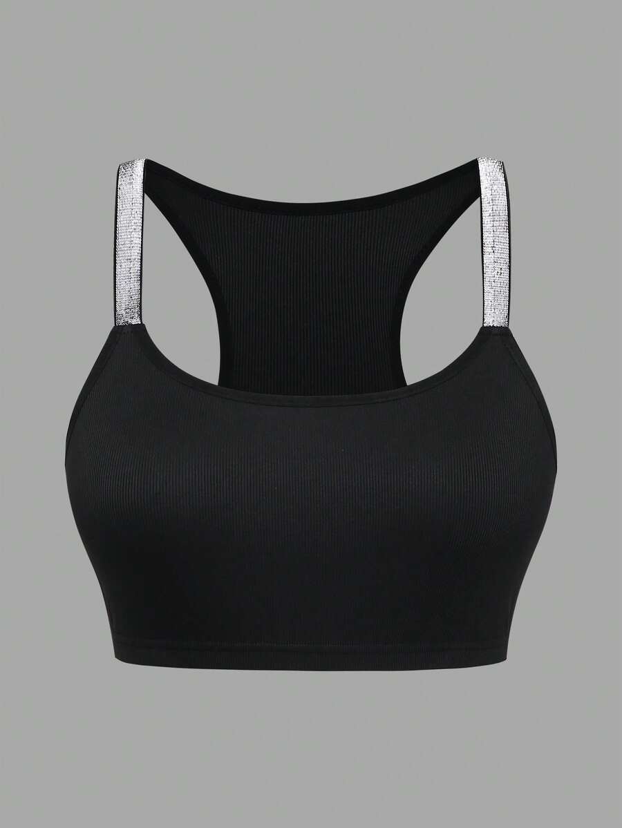 INAWLY Áo tank top nữ cỡ lớn không tay, bóng, ôm sát, có gân, thoải mái, kiểu dáng thường ngày. - màu đen - Xem 1