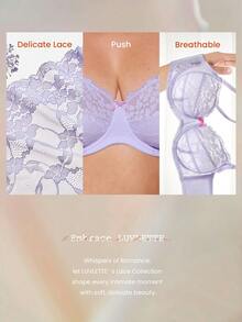 LUVLETTE Plus Woman Full Coverage Lingerie Lounge Curve Support & Breathable Purple Underwire Sexy Unlined Minimizer Lace Elegance Bra Bridal Intimates - Mauve Purple - View 7