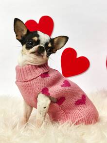 1pc Princess-Style Lapel Heart Two-Tone Knitted Soft Single-Layer Skirt Pet Cat/Dog Sweater Dress - Multicolor - View 6