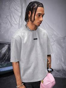 AXEPEAK 男士透气绒面抓绒宽松针织短袖T恤，夏季、秋冬季 - 淺灰色 - 查看 2