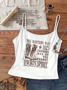 Attitoon Bộ 3 áo croptop tank top phong cách cao bồi cổ điển với họa tiết đầu lâu và chữ cái, gợi cảm và ôm sát, thích hợp cho mùa hè. - Nhiều màu - Xem 4