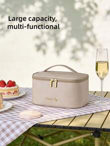 1 Túi đựng mỹ phẩm du lịch cỡ lớn, tái sử dụng, chắc chắn, chống thấm nước bằng chất liệu PU dành cho nữ, có nhiều ngăn, đựng cọ trang điểm, đồ chăm sóc da, đồ dùng vệ sinh cá nhân, màu kaki, thích hợp cho phòng tắm, phòng khách, giường ngủ, hoạt động ngoài trời, kỳ nghỉ, du thuyền, đám cưới, phù dâu, mẹ, bạn bè, giáo viên, quà sinh nhật, Giáng sinh, vật dụng cần thiết để đựng mỹ phẩm. - Màu Khaki - Xem 1