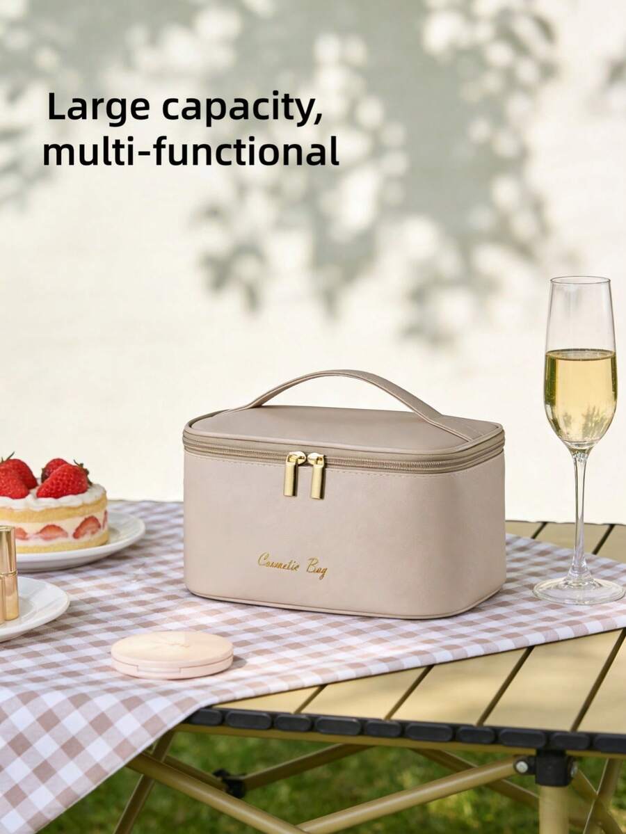 1 Túi đựng mỹ phẩm du lịch cỡ lớn, tái sử dụng, chắc chắn, chống thấm nước bằng chất liệu PU dành cho nữ, có nhiều ngăn, đựng cọ trang điểm, đồ chăm sóc da, đồ dùng vệ sinh cá nhân, màu kaki, thích hợp cho phòng tắm, phòng khách, giường ngủ, hoạt động ngoài trời, kỳ nghỉ, du thuyền, đám cưới, phù dâu, mẹ, bạn bè, giáo viên, quà sinh nhật, Giáng sinh, vật dụng cần thiết để đựng mỹ phẩm. - Màu Khaki - Xem 1