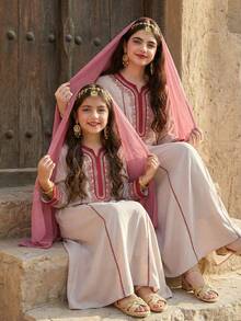 少女复古长袖宽松休闲连衣裙 - 彩色 - 查看 3