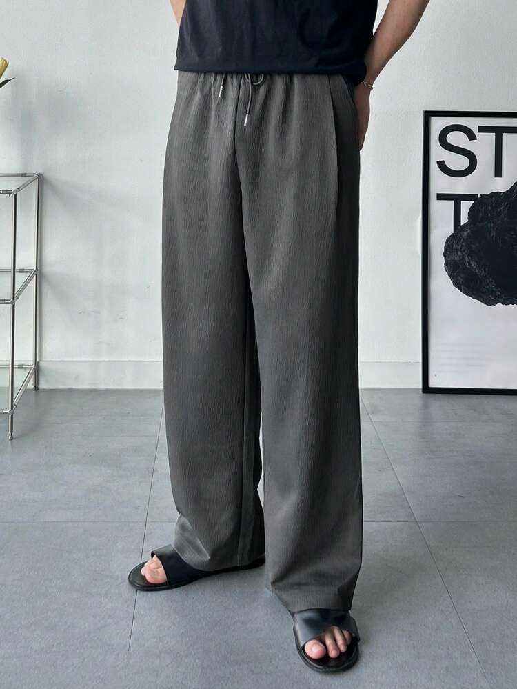 Men's Solid Gray Elastic Waist Pants, Spring/Summer