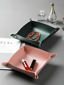Leather Jewelry Tray For Rings, Earrings And Bracelets; Storage Organizer For Nightstand And Dresser; Catchall Tray For Watch And Coin; Phone And Key Holder With Printed Gold English Words, Gift For Valentine's Day Back To School - Multicolor - View 10