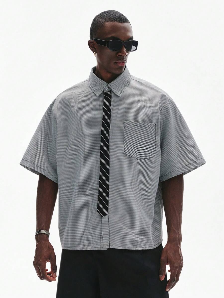 STYNVO 男士休闲短袖衬衫配领带