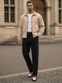 HIMLAND Áo sơ mi nam dài tay cổ bẻ bằng vải nhung kẻ, kiểu dáng thường ngày, thích hợp cho mùa thu đông. - Nhiều màu - Xem 8