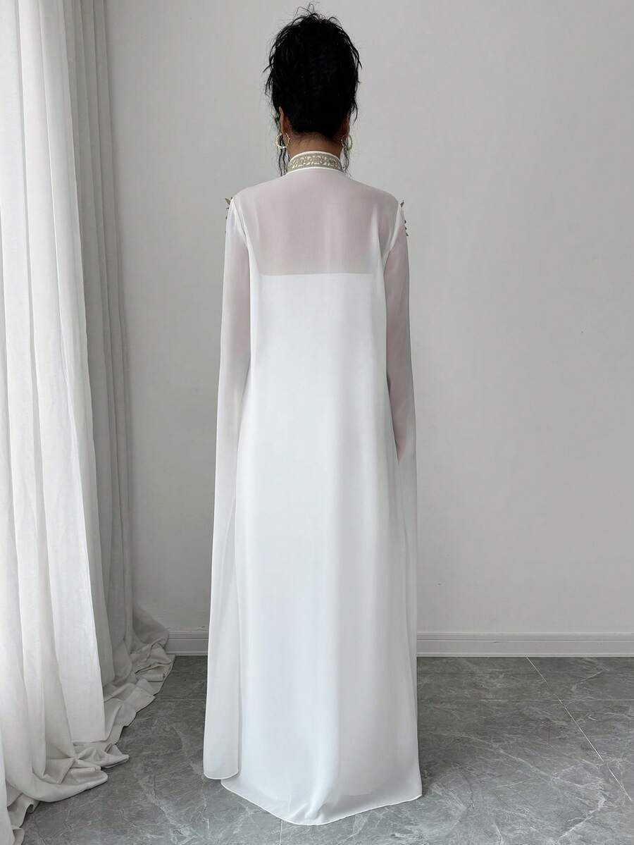 Elenzga Salopetă de damă cu dantelă aurie, set de 2 piese - imagine 2