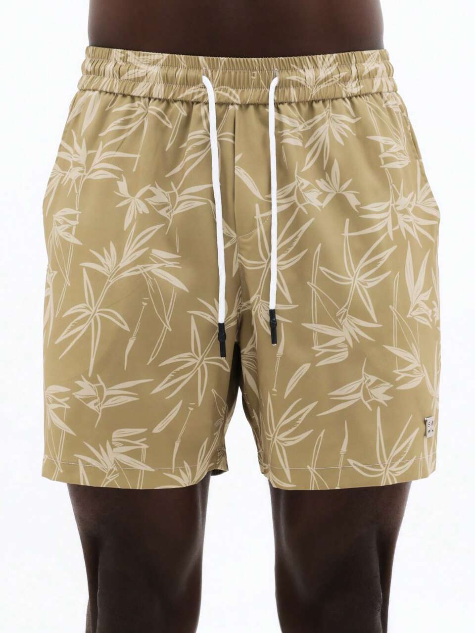 SUMWON Men's Tropical Bamboo Print Drawstring Beach Shorts Quick Drying Summer Swimming Trunks With Side Pockets Vacation Resort Swimwear