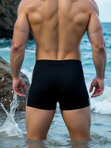 Manfinity Swimmode 男士修身休闲夏季沙滩泳裤 - 黑色 - 查看 2