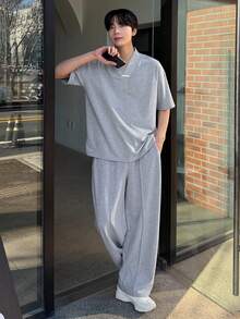 DAZY 男士灰色短袖T恤和长裤套装，春夏款 - 灰色 - 查看 6