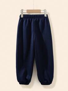 SHEIN Casuvi Kids 女童休闲撞色抽绳腰带松紧裤脚运动裤 - 彩色 - 查看 2