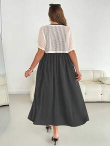 SHEIN Essnce Ple-Size 女士夏季两件套，夏季休闲套装，连衣裙衬衫套装，短袖套装，黑色长款连衣裙两件套 - 深灰色 - 查看 2