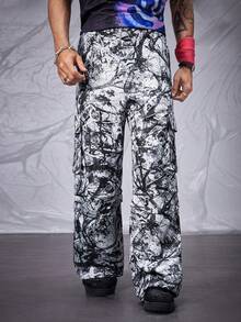 Manfinity VCAY Men's Tree Branch Print Cargo Pocket Loose Casual Pants - Grey - View 4