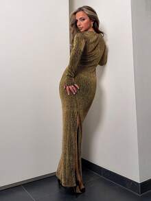 Jeta Ari Vestido largo ajustado con adornos de strass para mujer - Dorado - Ver 4