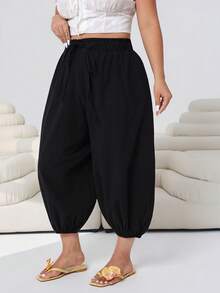 Solflare 2026春夏新款休闲宽松七分裤，舒适柔软的棉质面料，适合外出、日常穿着、聚会、约会、生日、节日、通勤、度假、婚礼、嘉年华、新年等多种场合，黑色，大码 - 黑色 - 查看 3