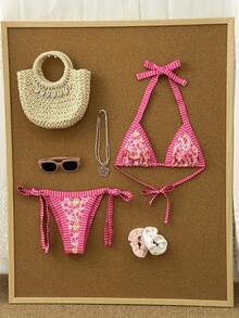 Swim Mod Bộ đồ bơi 2 mảnh họa tiết hoa và sọc hồng dành cho nữ, dễ thương và ngọt ngào cho kỳ nghỉ biển, mùa hè - Nhiều màu - Xem 3