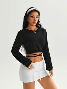 Dewbera Women's Casual Backless Long Sleeve Sweatshirt, Suitable For Spring And Autumn - Black - View 6