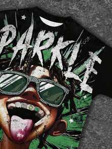 SHEIN Áo thun ngắn tay cổ tròn tối giản phong cách thường ngày cho bé trai tuổi teen, thích hợp cho mùa hè, phối màu xanh dương và đen, phối cùng kính râm, phong cách hip hop, streetwear, street style, rock. - Nhiều màu - Xem 6