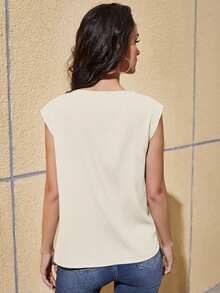 SHEIN Clasi Women's Solid Color Loose Casual Scoop Neck Blouse - Apricot - View 2