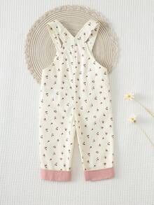 Cozy Pixies Baby Girl Floral Print Overalls Jumpsuit, Versatile & Comfortable,Spring To Summer Toddler Jumpsuit Romper Cute Vintage Style Toddler Girl Cherry Toddler Outfit Toddler Farm Clothes Toddler Overalls Girl Cotton Clothes Toddler Girls Cute Vintage Style - Apricot - View 2