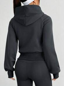 DAZY Women's Hooded Zip-Up Casual Slim Fit Thermal Lined Long Sleeve Sweatshirt Sweatshirt Jacket - Dark Grey - View 4