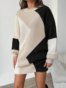 EURMUSE Multicolor Geometrical Pattern Long Sleeve Round Neck Sweater - Multicolor - View 3