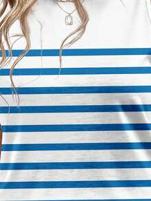 SHEIN LUNE Bộ áo vest và quần short kẻ sọc màu xanh Địa Trung Hải, thích hợp cho mùa hè. - Nhiều màu - Xem 6