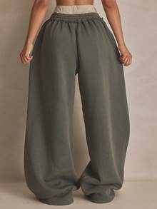 MUSERA Double Layer Waistband Elasticated Tie Waist Wide Leg Joggers Tracksuit Bottoms Summer, Sporty, Casual, Day, Streetstyle, Streetwear - Multicolor - View 5