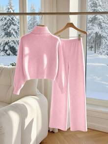 Franclia Bộ 2 món quần ống rộng và áo len kiểu dáng thể thao Hàn Quốc dễ thương, đa năng dành cho nữ, thích hợp cho mùa Thu/Đông. - Màu Hồng baby - Xem 2