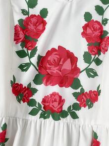 SHEIN LUNE 女士夏季新款浪漫海滩度假风连衣裙，编织花卉图案，V领收腰泡泡袖连衣裙，白色印花连衣裙 - 白色 - 查看 5