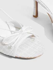 CUCCOO SZL 女士网纱拼接蝴蝶结绑带圆头细高跟凉鞋，优雅浪漫，适合下午茶、约会、优雅装扮、度假等场合。 - 米色 - 查看 6