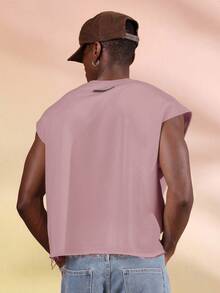 SUMWON Crop Fit Sleeveless V Neck Tank Top With Raw Edge Hem Casual Summer Streetwear - Pink - View 2