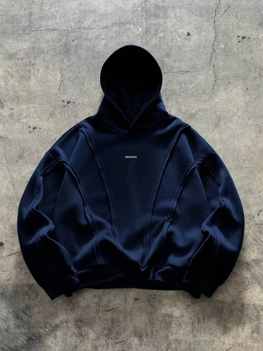 AXEPEAK Áo hoodie dáng suông xẻ tà, phong cách Y2K. - Màu xanh lam - Xem 1