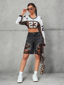 StreetHx Y2K Distressed Ripped Denim Shorts - Black - View 5