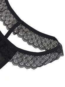 1pc Fashionable Mysterious Black Lace Trim Sexy Briefs For Men - Black - View 7