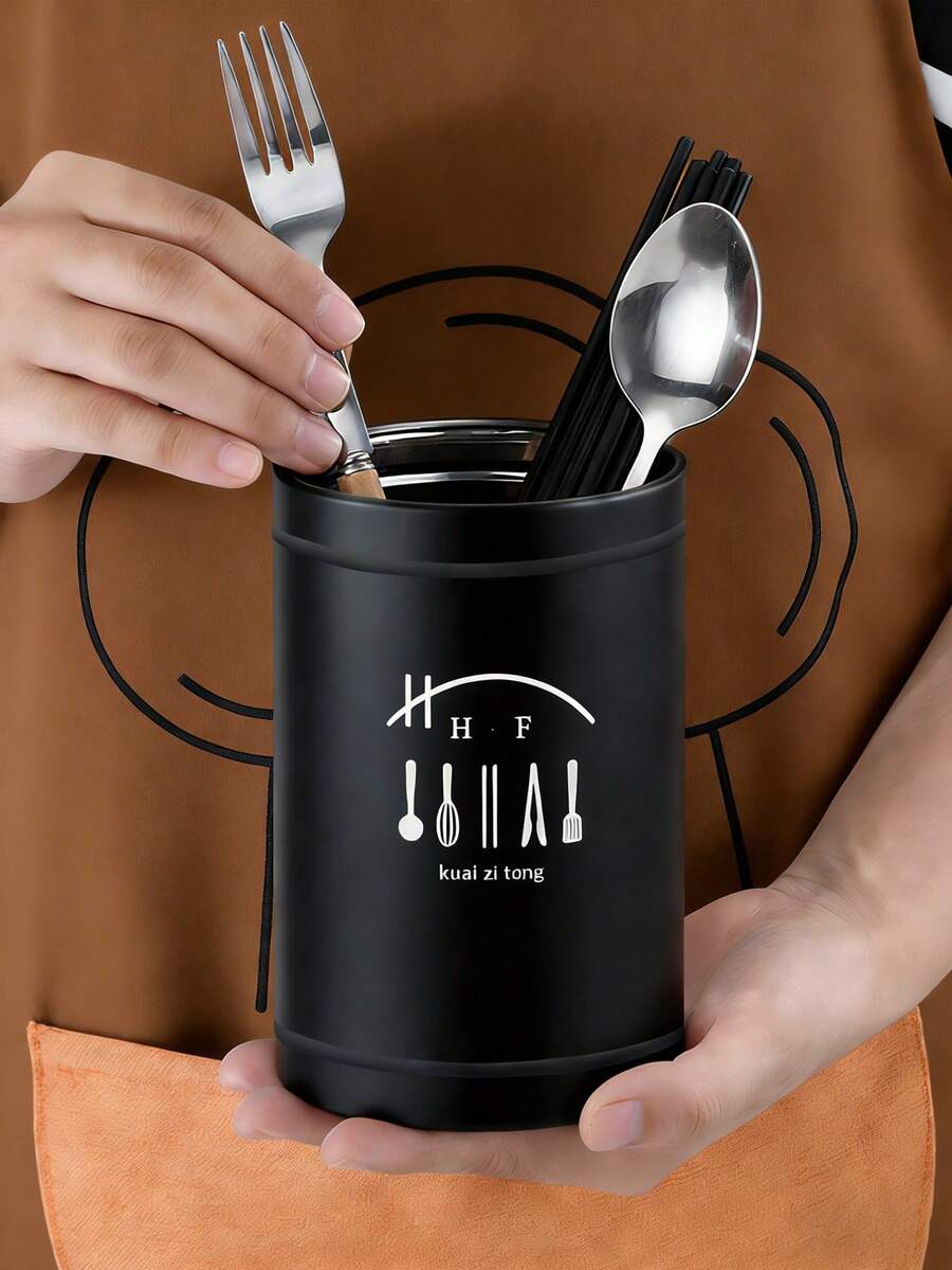 创意厨房收纳，餐具收纳，勺叉收纳，厨房用具收纳，厨房台面餐具架不锈钢餐具架勺架（黑色） - 黑色 - 查看 1