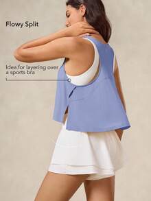 OutZeal 女士运动背心 日常健身上衣 凉爽触感 丝滑柔软 飘逸下摆 - 紫色 - 查看 3