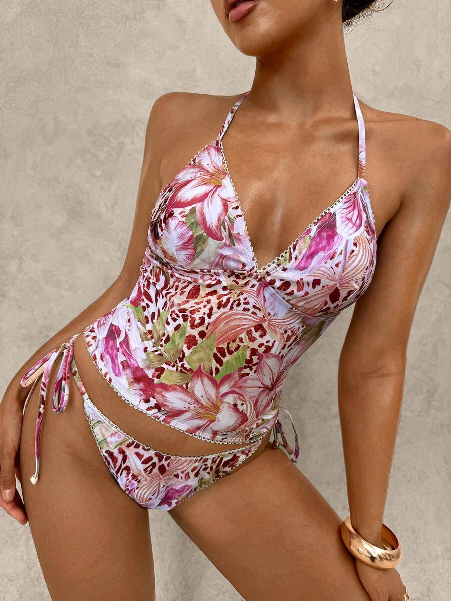 Bellisia Conjunto de bikini a cuadros de cereza dulce - Multicolor - Ver 1
