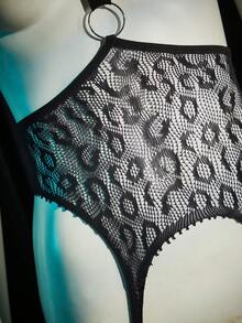 SpicyHot Women's Sexy Lingerie Jumpsuit, Leopard Print Exposed Chest, Extremely Seductive Fishnet - Black - View 4