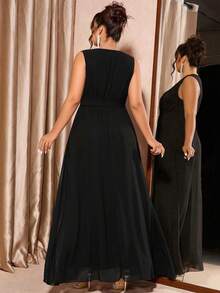 SHEIN LUNE Đầm dài không tay dáng tối giản, cỡ lớn, thắt eo, thích hợp cho mùa hè. - màu đen - Xem 2