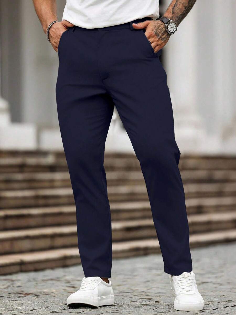 Manfinity Homme Pantalones casuales con bolsillos versátiles para uso diario y commute para hombres - Azul Marino - Ver 1