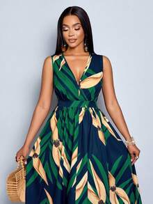 SOLERSUN 女士无袖松紧腰长裙，适合夏季度假和日常穿着、波西米亚风节日、海滨度假、海滩旅行、约会、通勤、优雅（随机花卉）