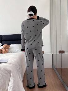 Dream Adore Women's Pink Striped Heart Patchwork Cardigan Pajama Set - Multicolor - View 2