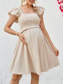 SHEIN 孕妇时尚荷叶边短裙 - 杏色 - 查看 4