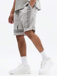SUMWON Ribbed Corduroy Drawstring Waist Relaxed Fit Casual Summer Shorts With Pockets - Grey - View 3