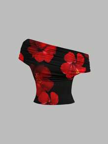 SHEIN MOD Women's Casual Elegant Floral Print Camisole, One Top Three Ways, Vacation Top, Summer Top,Summer Holiday Outfits ,Spring Outfit Women ,Beach Outfits For Women ,Casual Women Outfits,Black Top For Women,Red Top For Women Spring - Multicolor - View 4