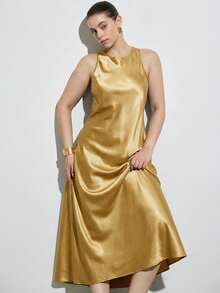 Aveloria Modichic Đầm chữ A không tay phong cách tối giản sang trọng, kiểu dáng bất đối xứng đơn giản thanh lịch, chất liệu vải hai mặt bóng mượt như satin, thiết kế tôn dáng, đa năng có thể mặc riêng hoặc phối lớp, phù hợp cho đi làm hàng ngày, cỡ lớn. - Vàng - Xem 5